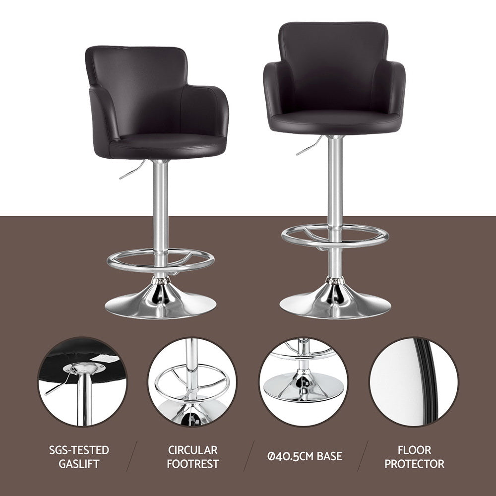 Table & Bar Stools: Artiss 1x Leather Bar Stools Swivel Adjustable Gas Lift PU Counter Chairs Brown