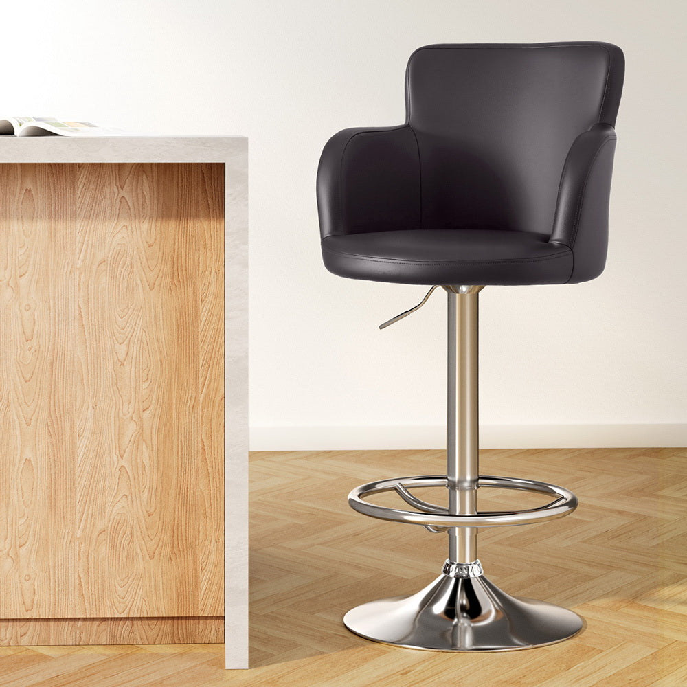 Table & Bar Stools: Artiss 1x Leather Bar Stools Swivel Adjustable Gas Lift PU Counter Chairs Brown