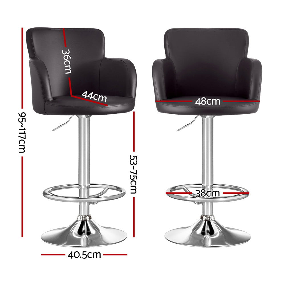 Table & Bar Stools: Artiss 2x Leather Bar Stools Swivel Adjustable Gas Lift PU Counter Chairs Brown