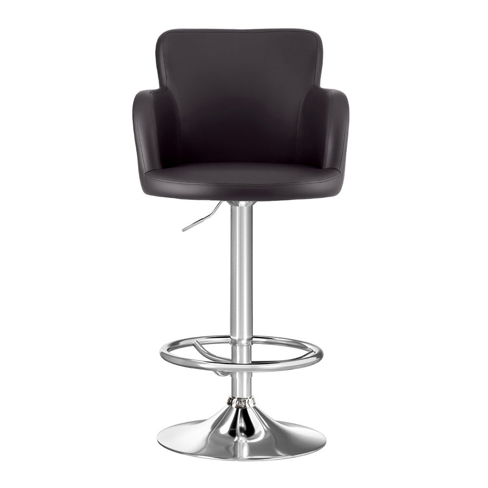 Table & Bar Stools: Artiss 2x Leather Bar Stools Swivel Adjustable Gas Lift PU Counter Chairs Brown