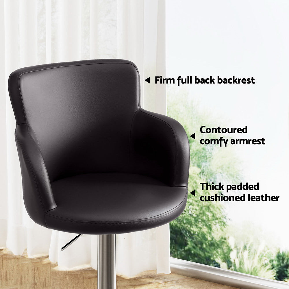 Table & Bar Stools: Artiss 2x Leather Bar Stools Swivel Adjustable Gas Lift PU Counter Chairs Brown
