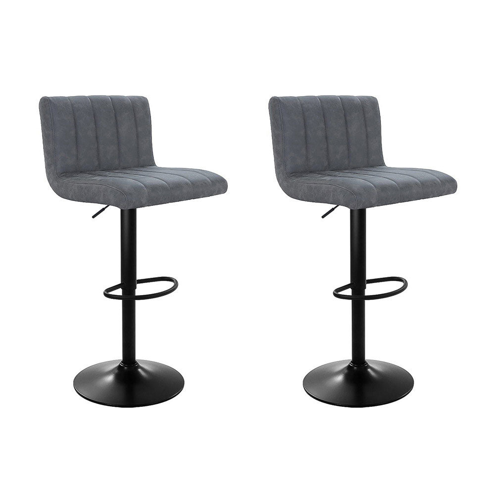 Table & Bar Stools: Artiss 2x Bar Stools Vintage Leather Gas Lift Grey