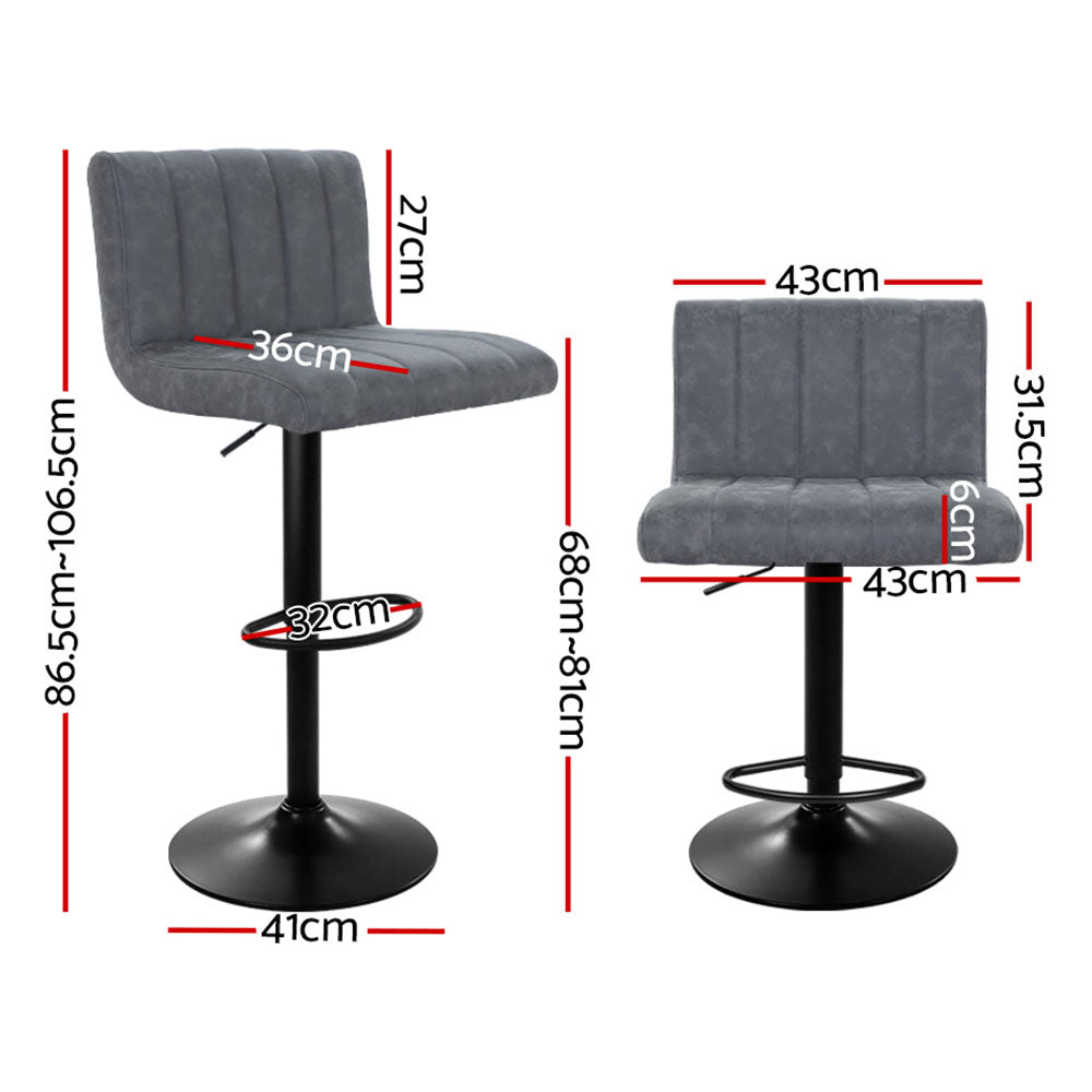 Table & Bar Stools: Artiss 2x Bar Stools Vintage Leather Gas Lift Grey