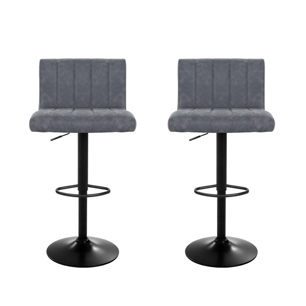 Table & Bar Stools: Artiss 2x Bar Stools Vintage Leather Gas Lift Grey