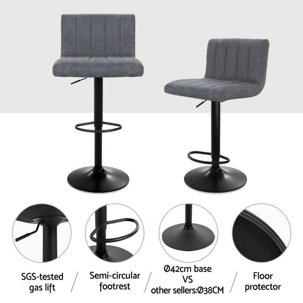 Table & Bar Stools: Artiss 2x Bar Stools Vintage Leather Gas Lift Grey