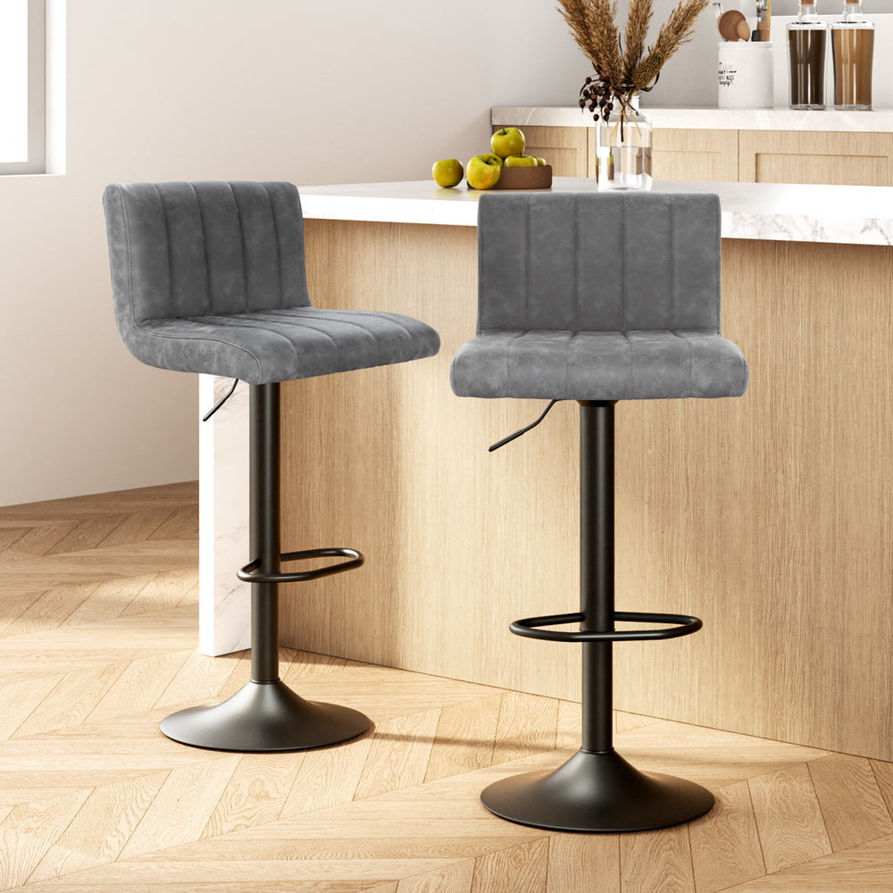 Table & Bar Stools: Artiss 2x Bar Stools Vintage Leather Gas Lift Grey