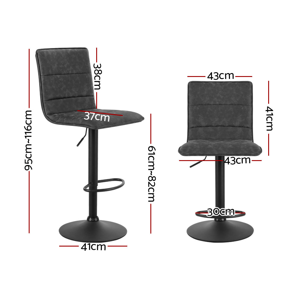 Table & Bar Stools: Artiss 2x Bar Stools Gas Lift Vintage Leather Grey