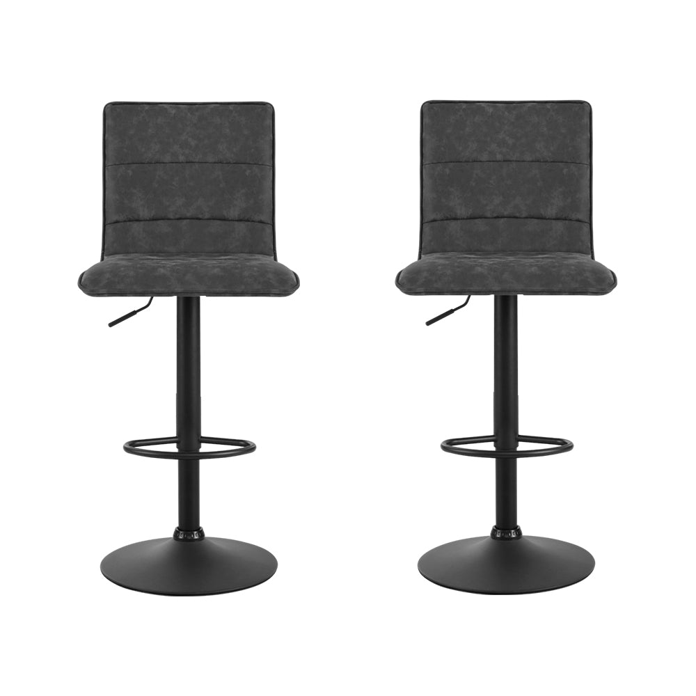 Table & Bar Stools: Artiss 2x Bar Stools Gas Lift Vintage Leather Grey