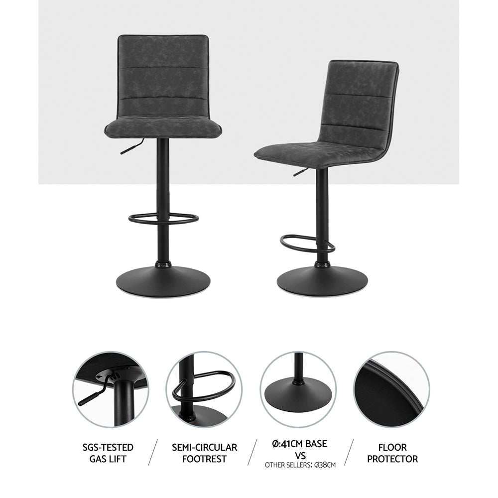 Table & Bar Stools: Artiss 2x Bar Stools Gas Lift Vintage Leather Grey