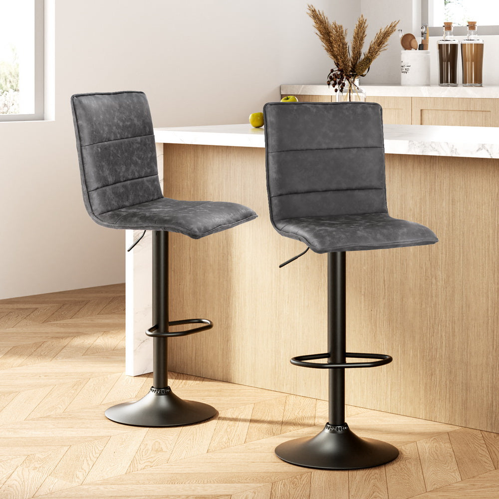 Table & Bar Stools: Artiss 2x Bar Stools Gas Lift Vintage Leather Grey