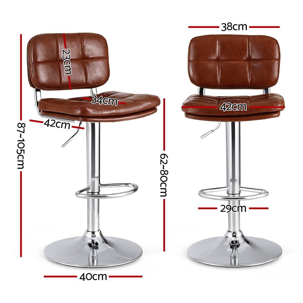 Table & Bar Stools: Artiss 2x Bar Stools Kitchen Swivel Gas Lift Counter Chair Tuft PU Leather Brown