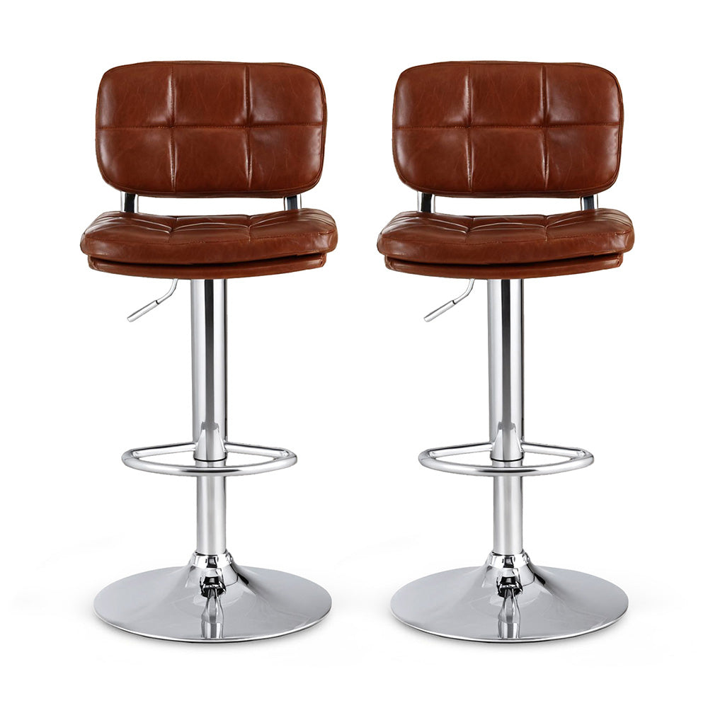 Table & Bar Stools: Artiss 2x Bar Stools Kitchen Swivel Gas Lift Counter Chair Tuft PU Leather Brown