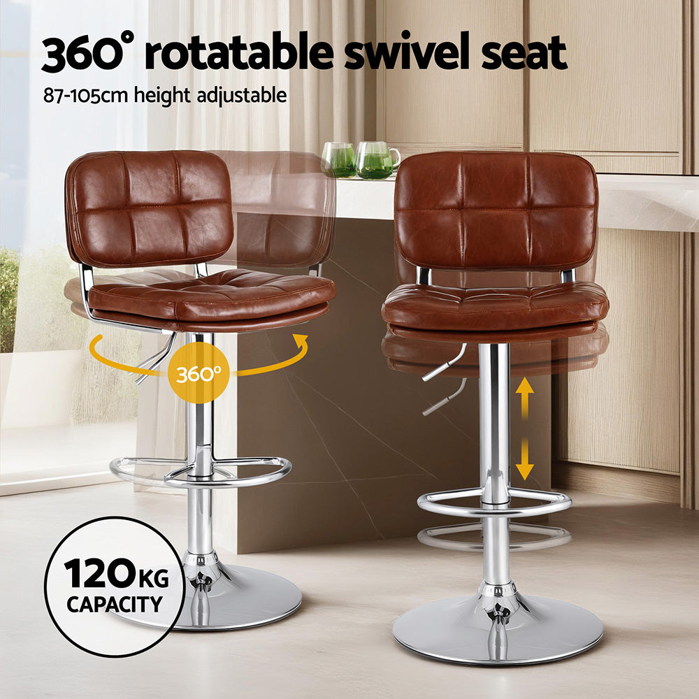 Table & Bar Stools: Artiss 2x Bar Stools Kitchen Swivel Gas Lift Counter Chair Tuft PU Leather Brown