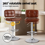 Table & Bar Stools: Artiss 2x Bar Stools Kitchen Swivel Gas Lift Counter Chair Tuft PU Leather Brown