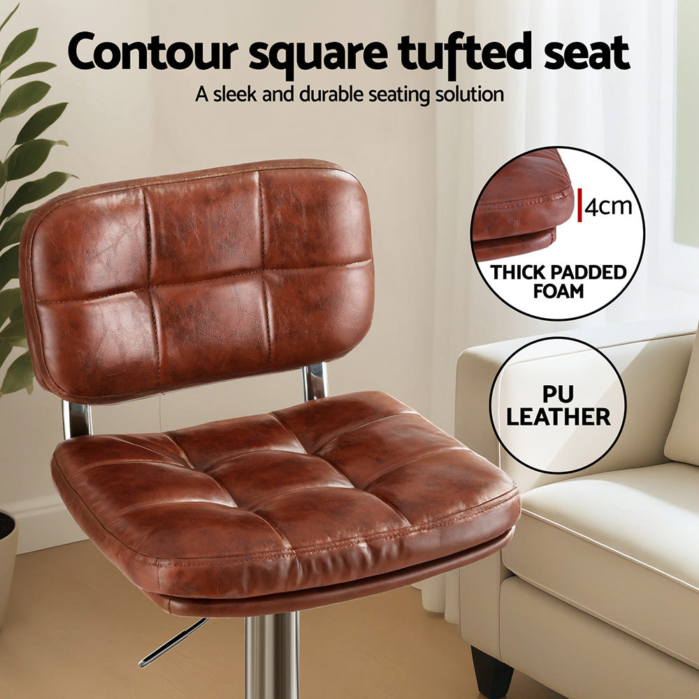 Table & Bar Stools: Artiss 2x Bar Stools Kitchen Swivel Gas Lift Counter Chair Tuft PU Leather Brown