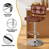Table & Bar Stools: Artiss 2x Bar Stools Kitchen Swivel Gas Lift Counter Chair Tuft PU Leather Brown