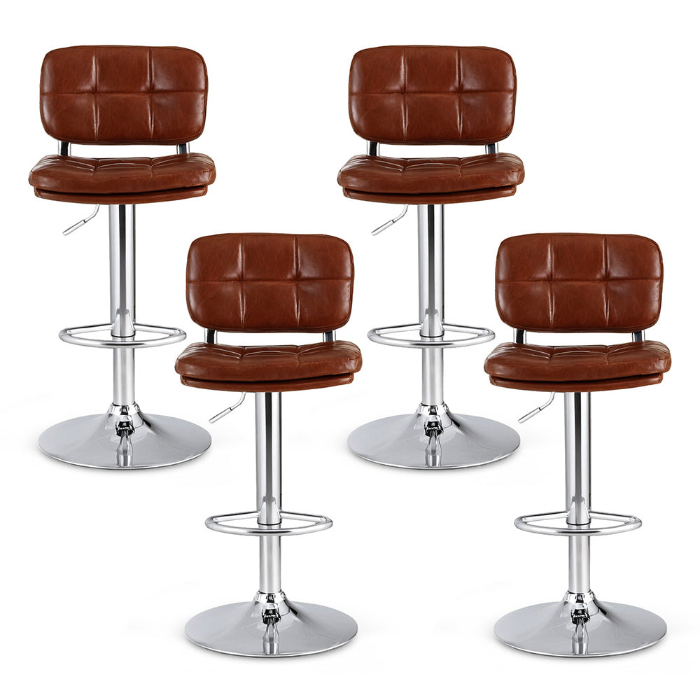 Table & Bar Stools: Artiss 4x Bar Stools Kitchen Swivel Gas Lift Counter Chair Tuft PU Leather Brown