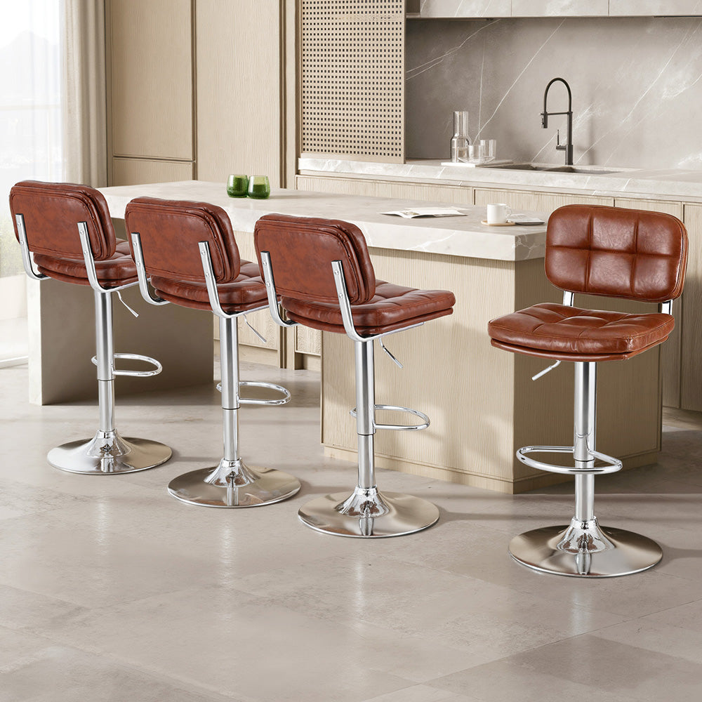 Table & Bar Stools: Artiss 4x Bar Stools Kitchen Swivel Gas Lift Counter Chair Tuft PU Leather Brown
