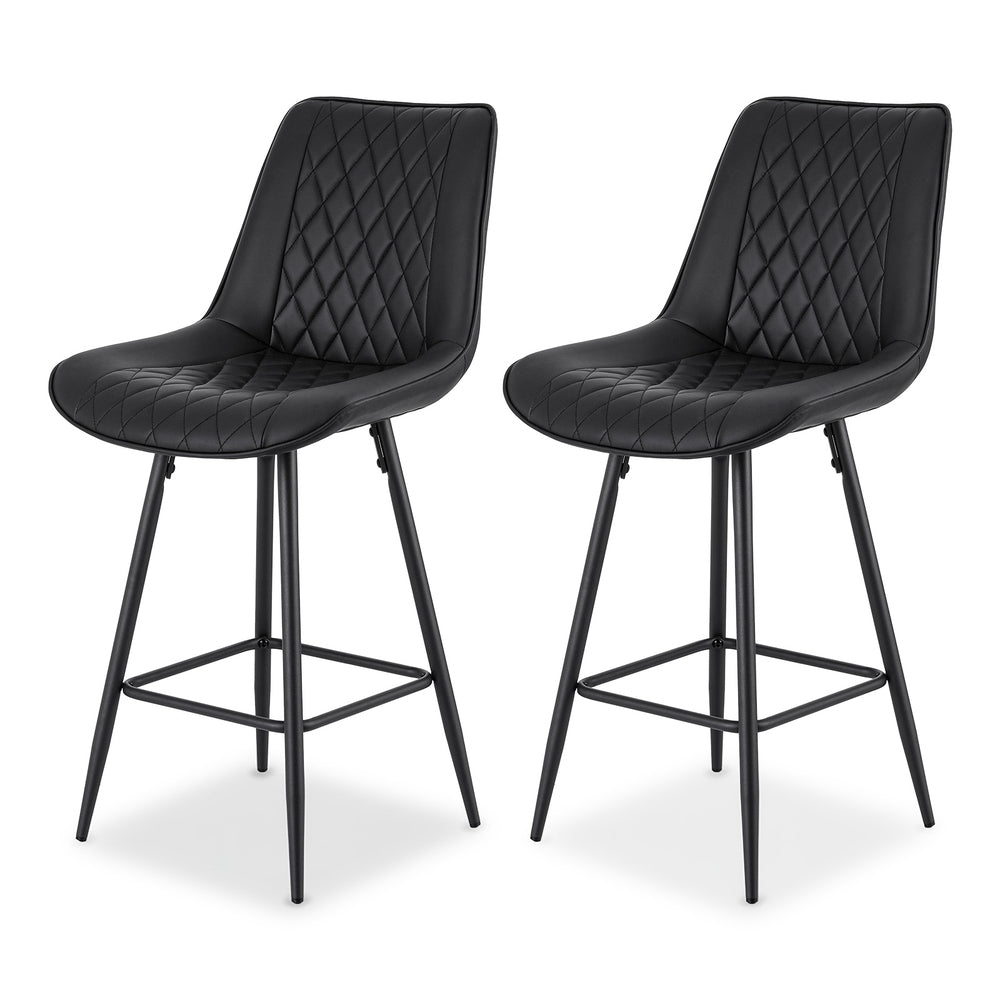 Table & Bar Stools: Artiss 2x Bar Stools Kitchen Dining Chair Counter Stool Diamond PU Leather Black
