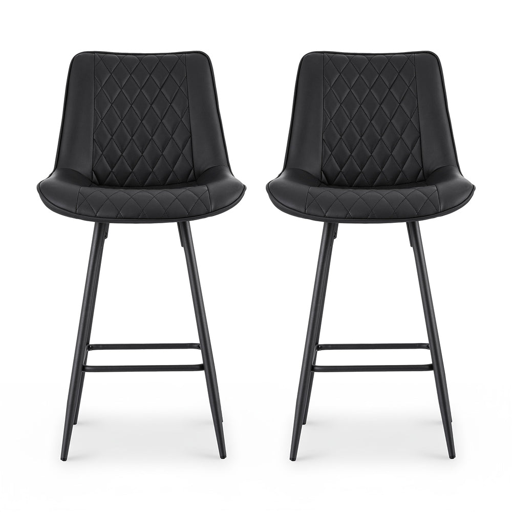Table & Bar Stools: Artiss 2x Bar Stools Kitchen Dining Chair Counter Stool Diamond PU Leather Black
