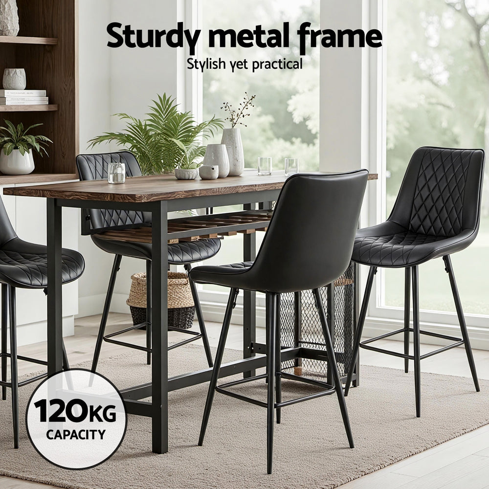 Table & Bar Stools: Artiss 2x Bar Stools Kitchen Dining Chair Counter Stool Diamond PU Leather Black