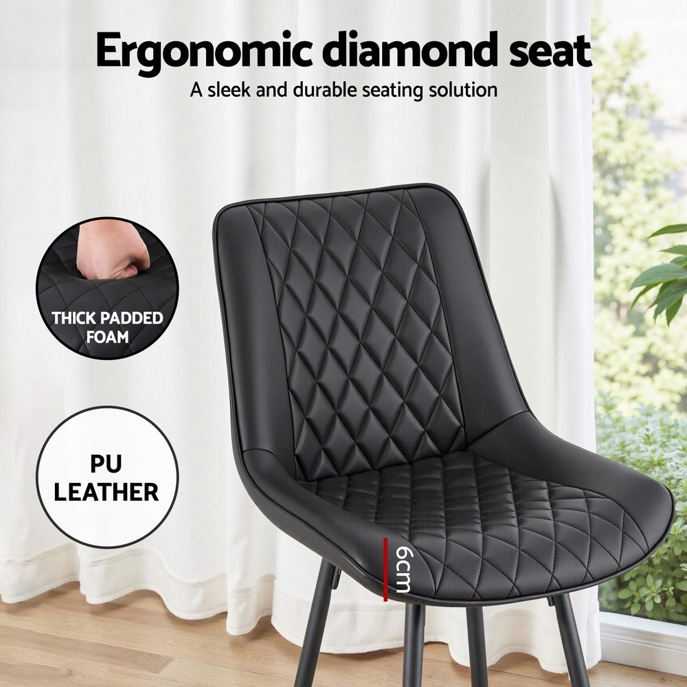 Table & Bar Stools: Artiss 2x Bar Stools Kitchen Dining Chair Counter Stool Diamond PU Leather Black