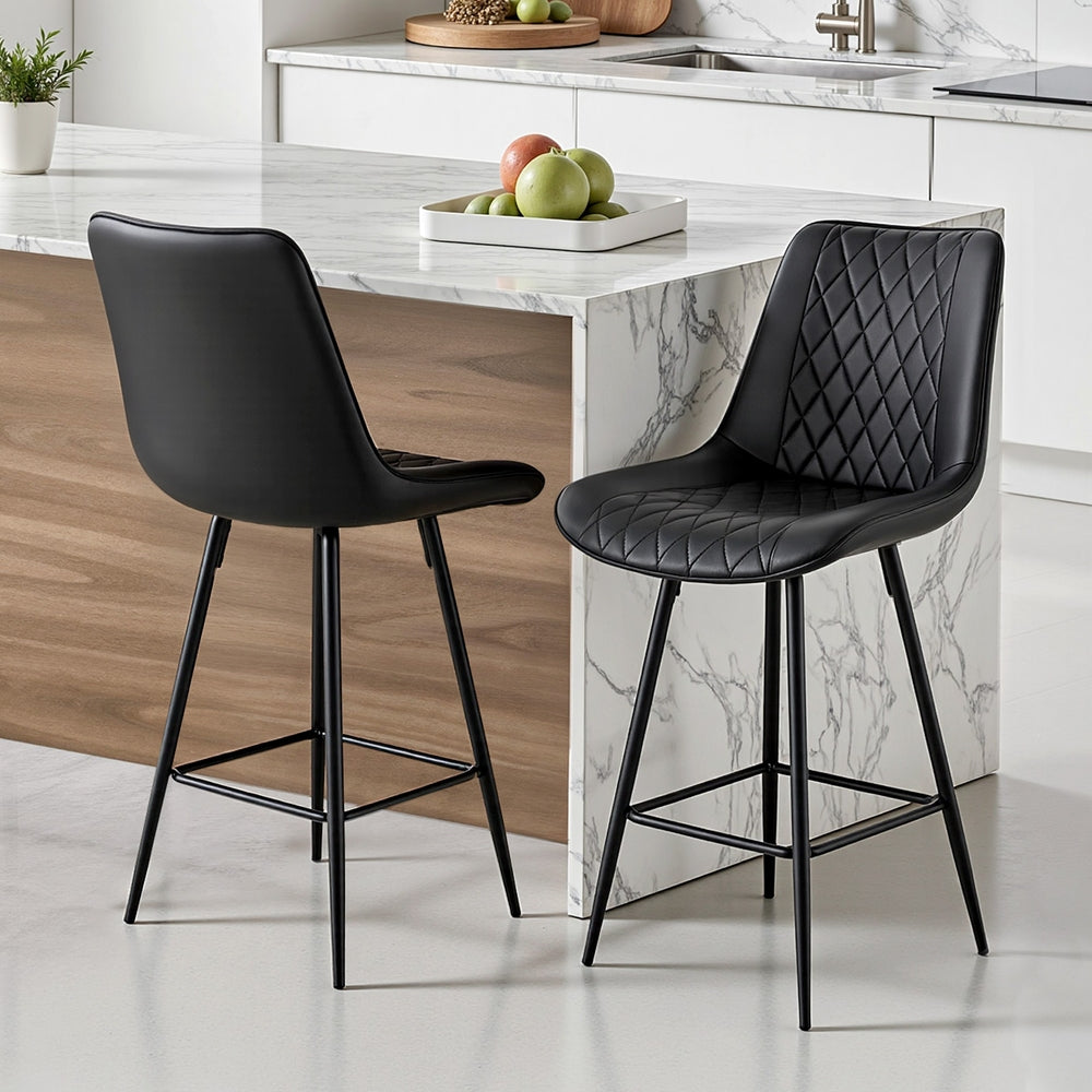 Table & Bar Stools: Artiss 2x Bar Stools Kitchen Dining Chair Counter Stool Diamond PU Leather Black