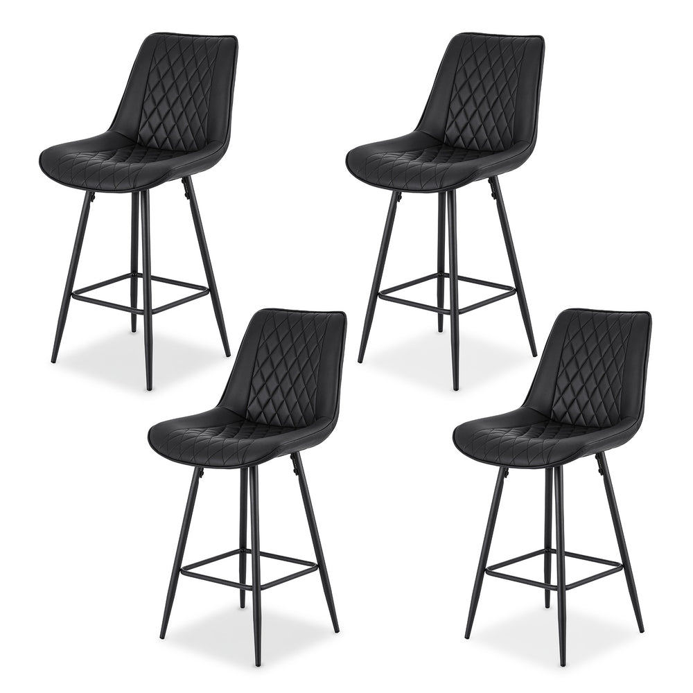 Table & Bar Stools: Artiss 4x Bar Stools Kitchen Dining Chair Counter Stool Diamond PU Leather Black