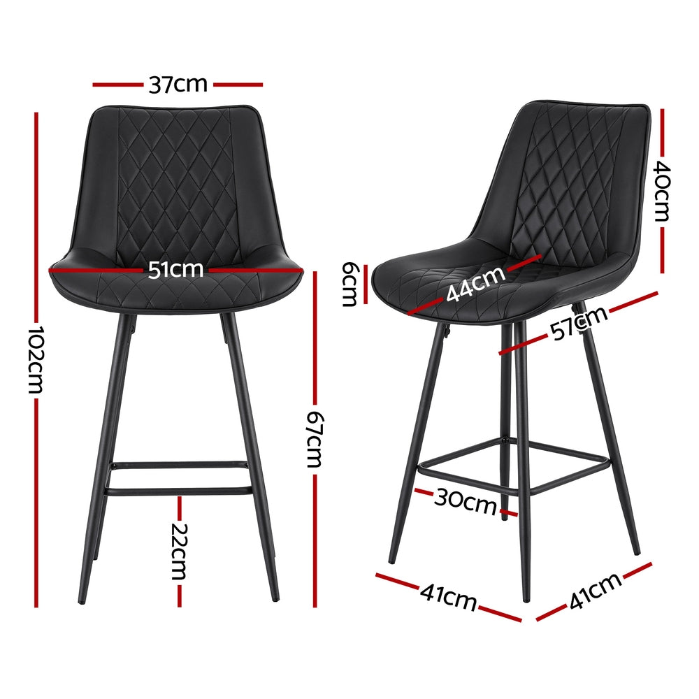 Table & Bar Stools: Artiss 4x Bar Stools Kitchen Dining Chair Counter Stool Diamond PU Leather Black