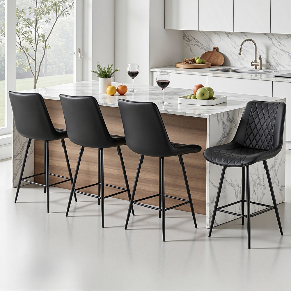 Table & Bar Stools: Artiss 4x Bar Stools Kitchen Dining Chair Counter Stool Diamond PU Leather Black