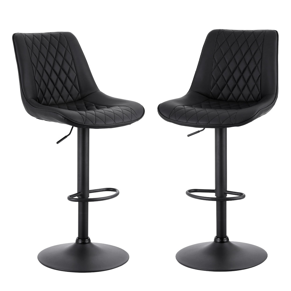 Table & Bar Stools: Artiss 2x Bar Stools Kitchen Swivel Gas Lift Counter Chair Diamond Leather Black