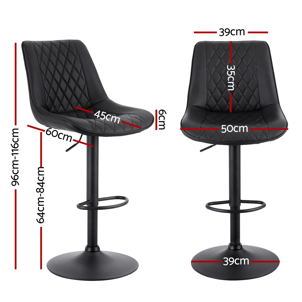 Table & Bar Stools: Artiss 2x Bar Stools Kitchen Swivel Gas Lift Counter Chair Diamond Leather Black