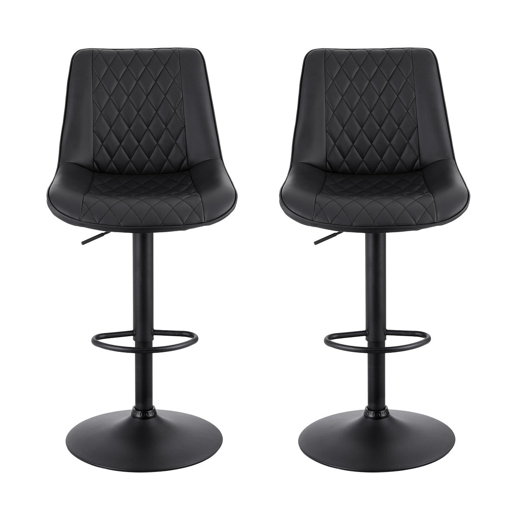 Table & Bar Stools: Artiss 2x Bar Stools Kitchen Swivel Gas Lift Counter Chair Diamond Leather Black