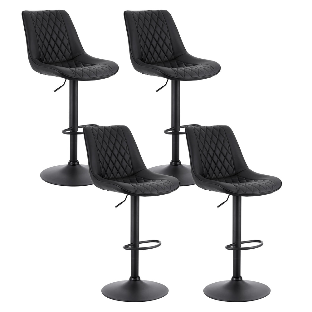 Table & Bar Stools: Artiss 4x Bar Stools Kitchen Swivel Gas Lift Counter Chair Diamond Leather Black