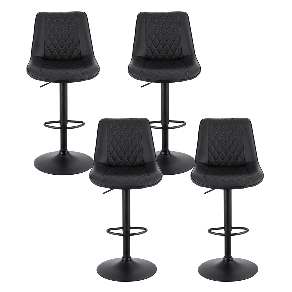 Table & Bar Stools: Artiss 4x Bar Stools Kitchen Swivel Gas Lift Counter Chair Diamond Leather Black