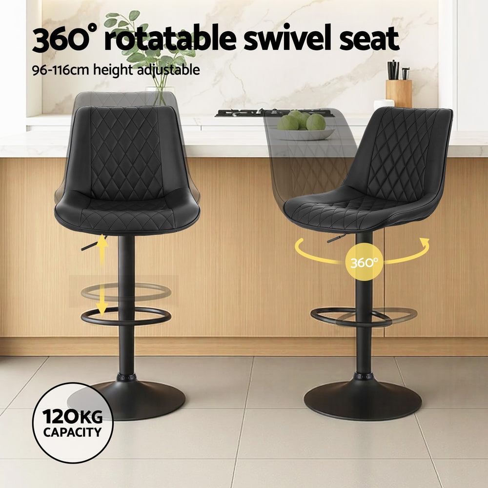 Table & Bar Stools: Artiss 4x Bar Stools Kitchen Swivel Gas Lift Counter Chair Diamond Leather Black