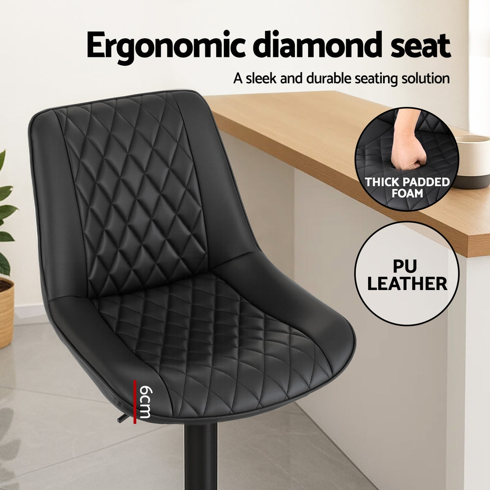 Table & Bar Stools: Artiss 4x Bar Stools Kitchen Swivel Gas Lift Counter Chair Diamond Leather Black
