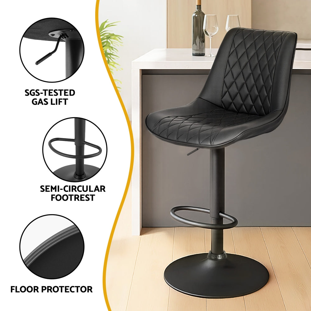 Table & Bar Stools: Artiss 4x Bar Stools Kitchen Swivel Gas Lift Counter Chair Diamond Leather Black