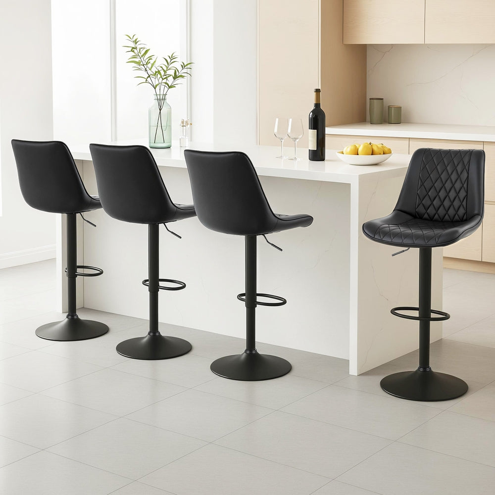Table & Bar Stools: Artiss 4x Bar Stools Kitchen Swivel Gas Lift Counter Chair Diamond Leather Black