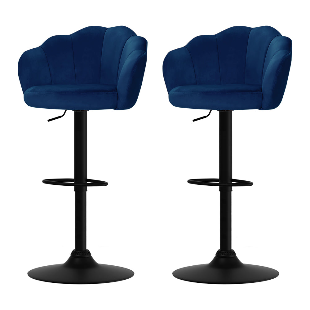 Table & Bar Stools: Artiss 2x Bar Stools Gas Lift Velvet Blue