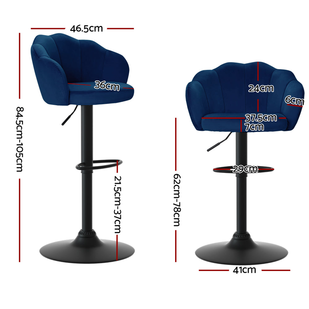 Table & Bar Stools: Artiss 2x Bar Stools Gas Lift Velvet Blue