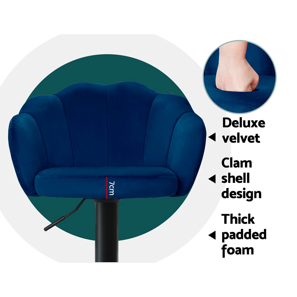 Table & Bar Stools: Artiss 2x Bar Stools Gas Lift Velvet Blue