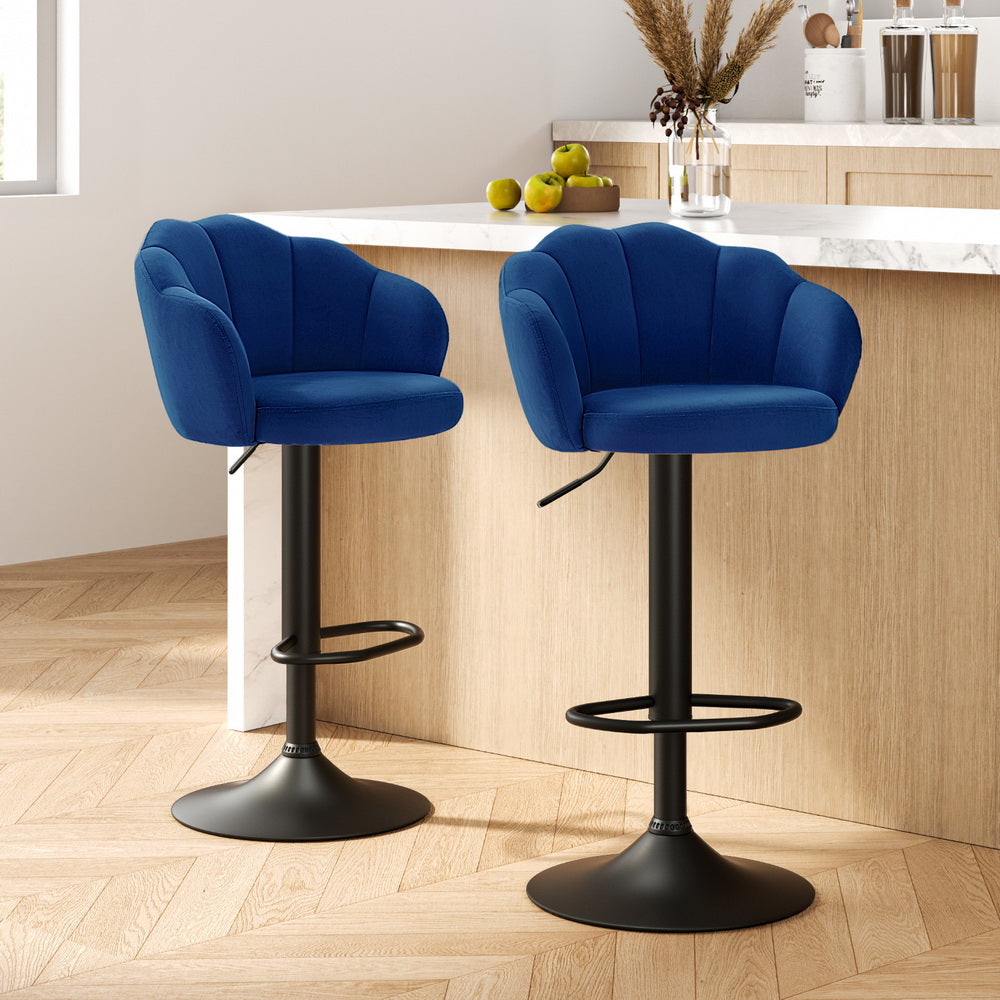 Table & Bar Stools: Artiss 2x Bar Stools Gas Lift Velvet Blue