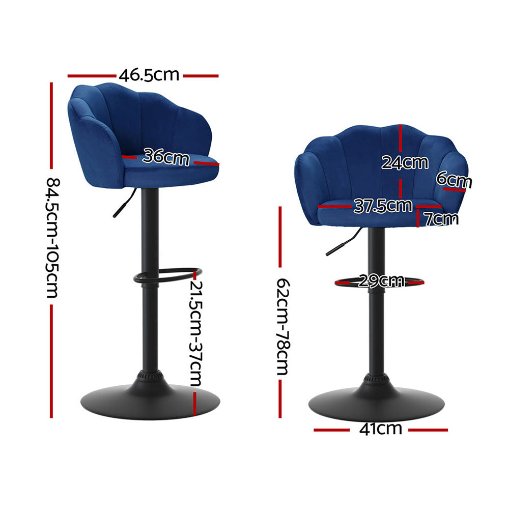 Table & Bar Stools: Artiss 4x Bar Stools Gas Lift Velvet Blue