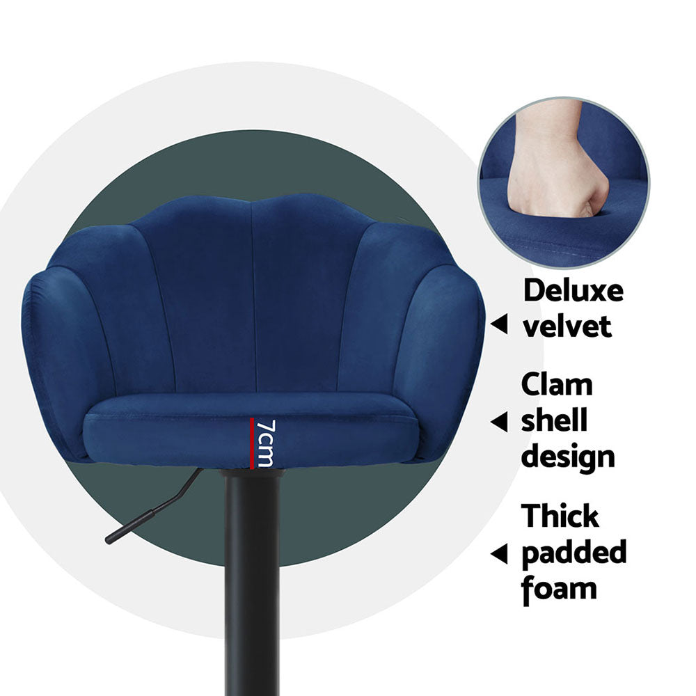 Table & Bar Stools: Artiss 4x Bar Stools Gas Lift Velvet Blue