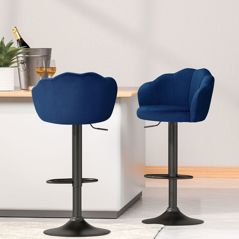 Table & Bar Stools: Artiss 4x Bar Stools Gas Lift Velvet Blue