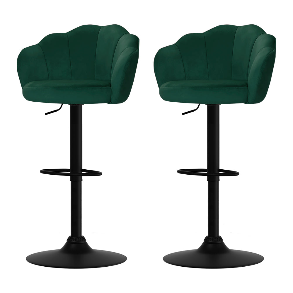 Table & Bar Stools: Artiss 2x Bar Stools Gas Lift Velvet Green