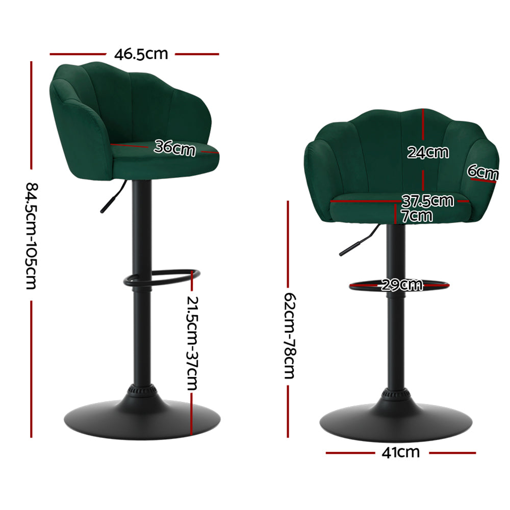 Table & Bar Stools: Artiss 2x Bar Stools Gas Lift Velvet Green