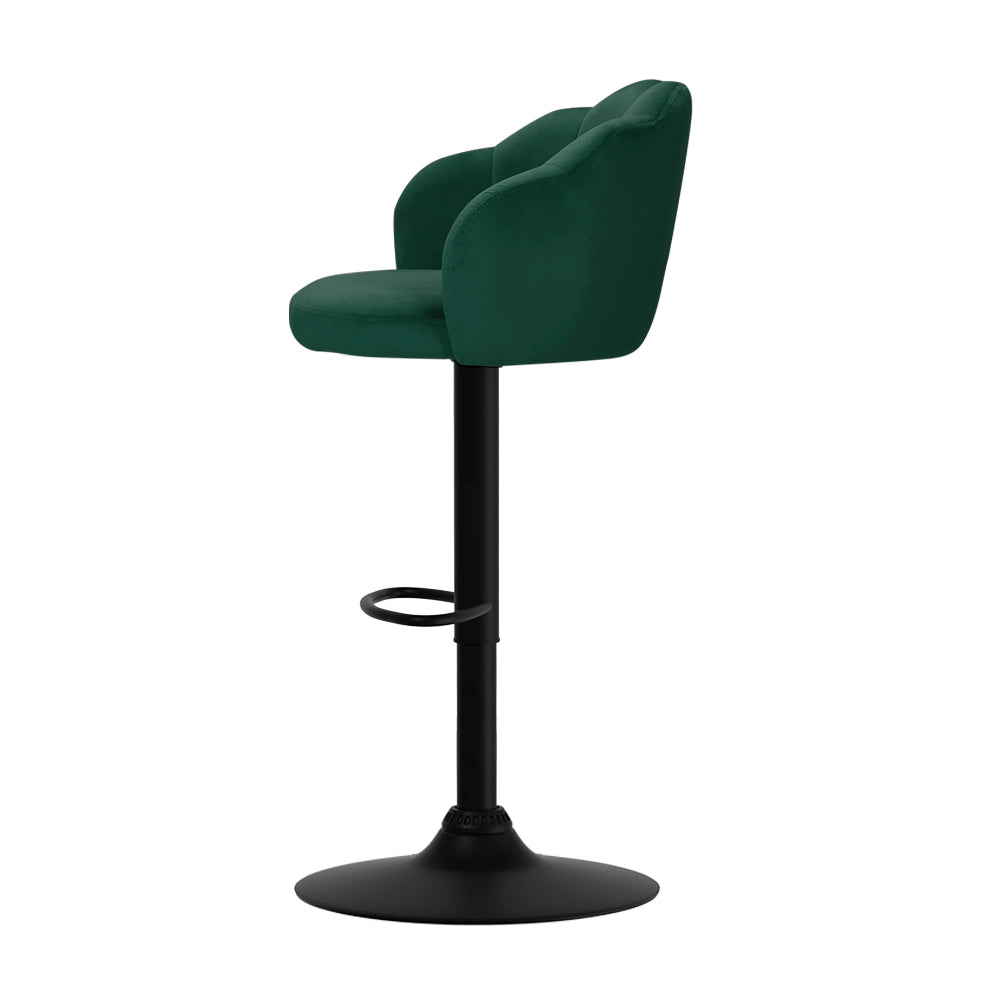 Table & Bar Stools: Artiss 2x Bar Stools Gas Lift Velvet Green