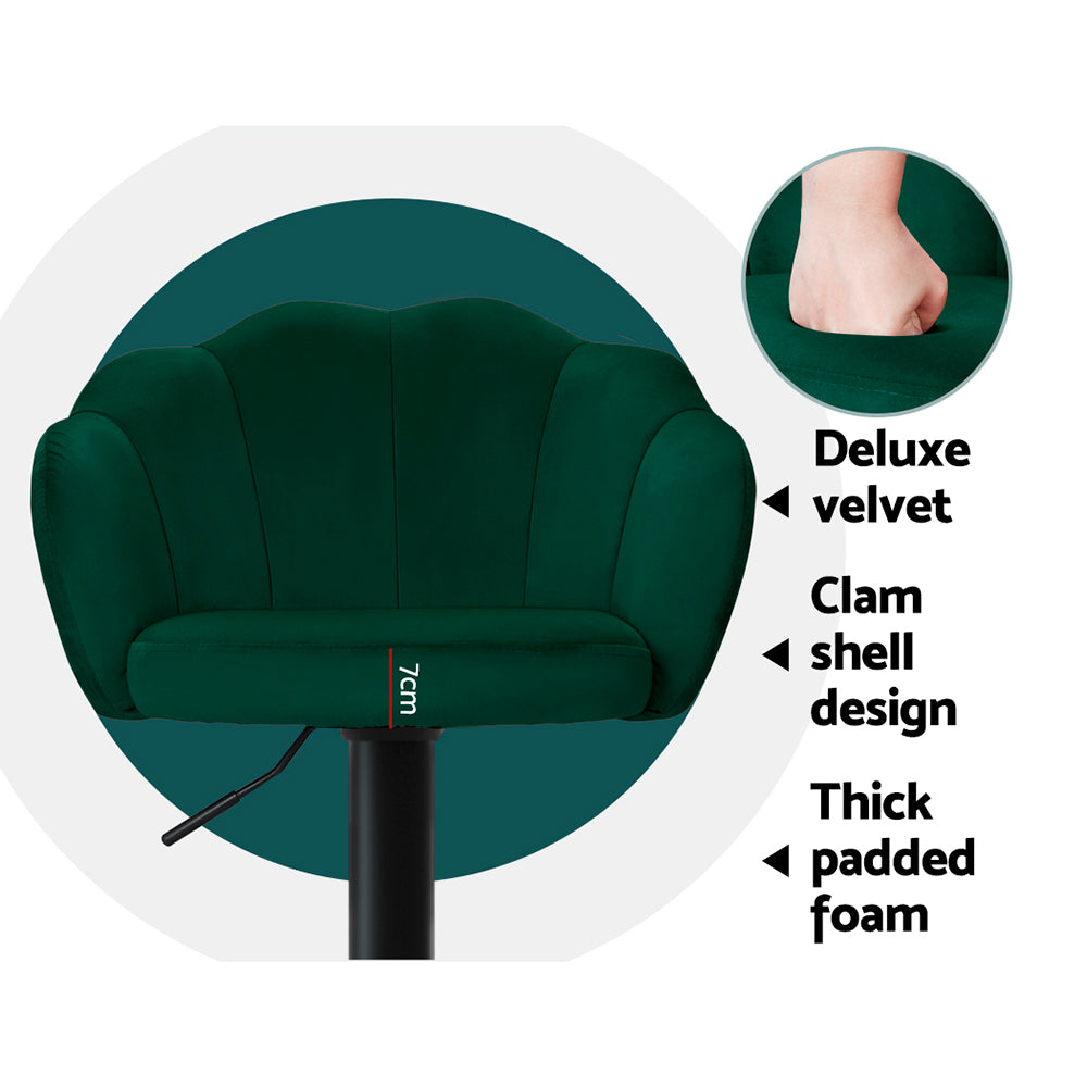 Table & Bar Stools: Artiss 2x Bar Stools Gas Lift Velvet Green